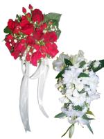 Pulseras de flores y bouquet de flores para casamientos.